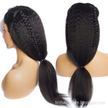 Wholesale price 12 inch Brazilian T Lace Fhd lace wig african for black women Yaki curlyront wig Human hair natural color
